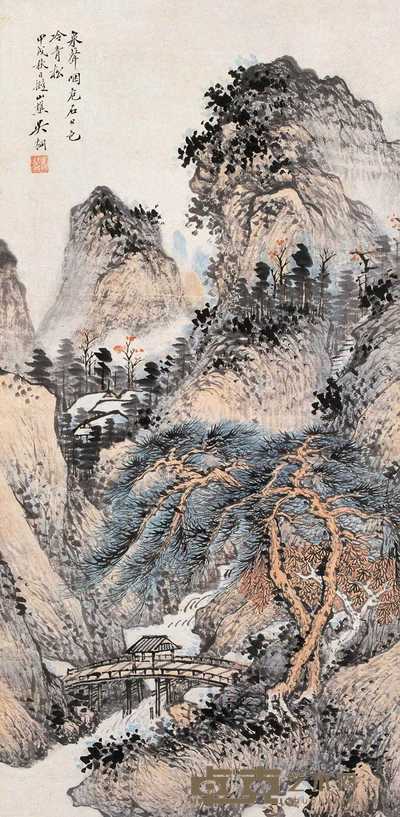 吴琴木 泉声冷清松 立轴 68.7×33.7cm